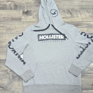 Hollister Light Gray Men's Hoodie with Black Accents